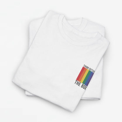 Gay Pride T-shirt - Think Outside The Box (zwarte tekst) - Back Print - Oversized #29