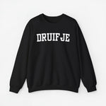 Zwarte trui met 'DRUIFJE' print op de borst.