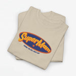 Zandkleurig T-shirt met ovale SuperMam-opdruk op de borst