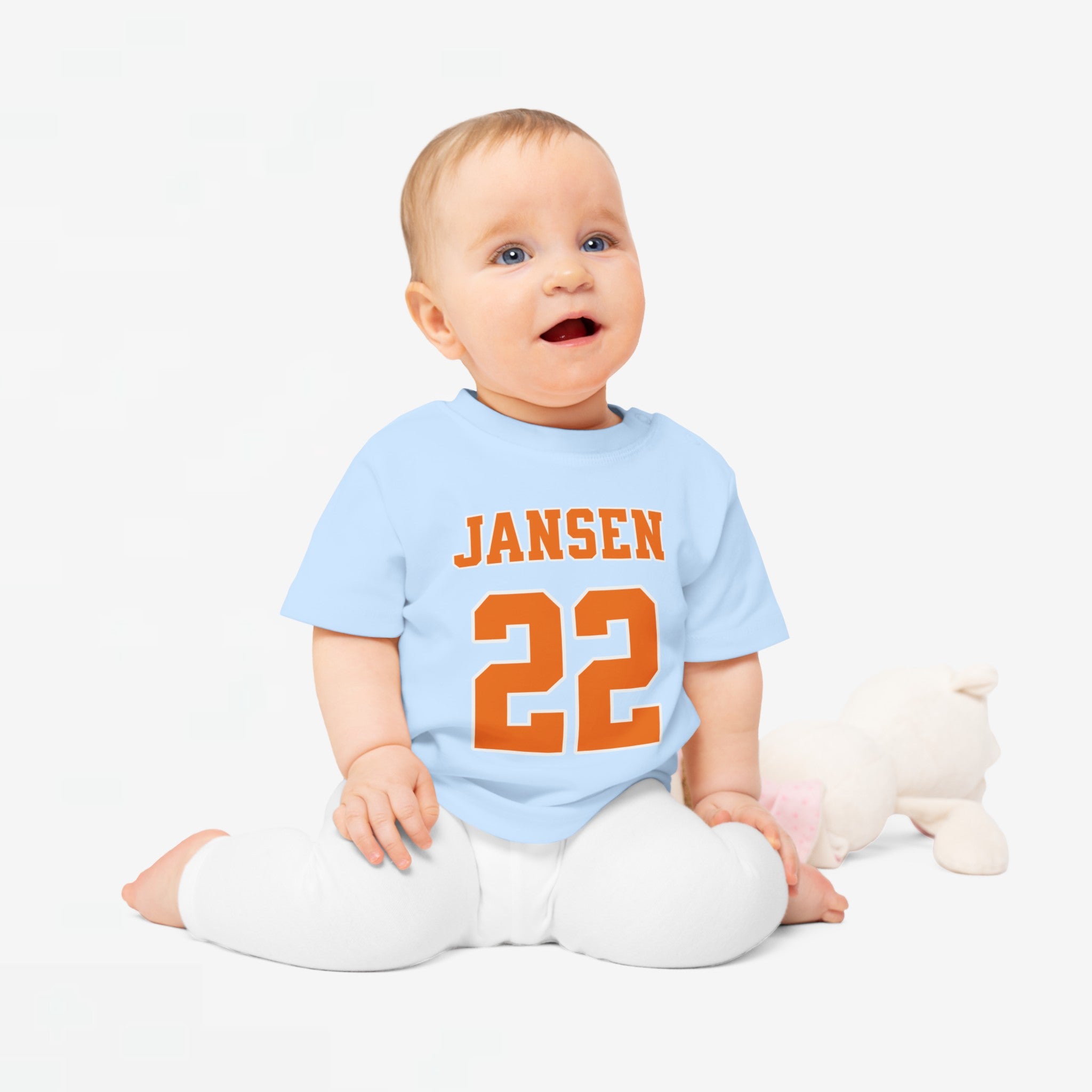 Baby T-shirt voor EK, WK en Koningsdag - Personaliseer met Naam & Rugnummer (Voorkant)