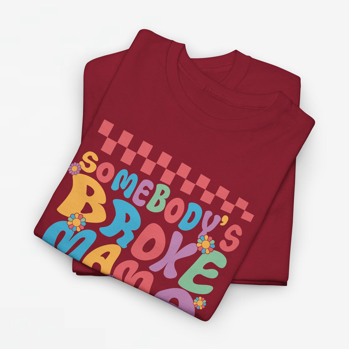 Rood oversized t-shirt met veelkleurige tekstprint 'Somebody's Broke Mama'