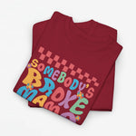 Rood oversized t-shirt met veelkleurige tekstprint 'Somebody's Broke Mama'