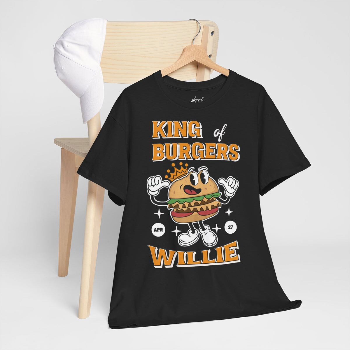 Zwart oversized T-shirt met frontprint 'King of Burgers Willie' en burgerfiguur