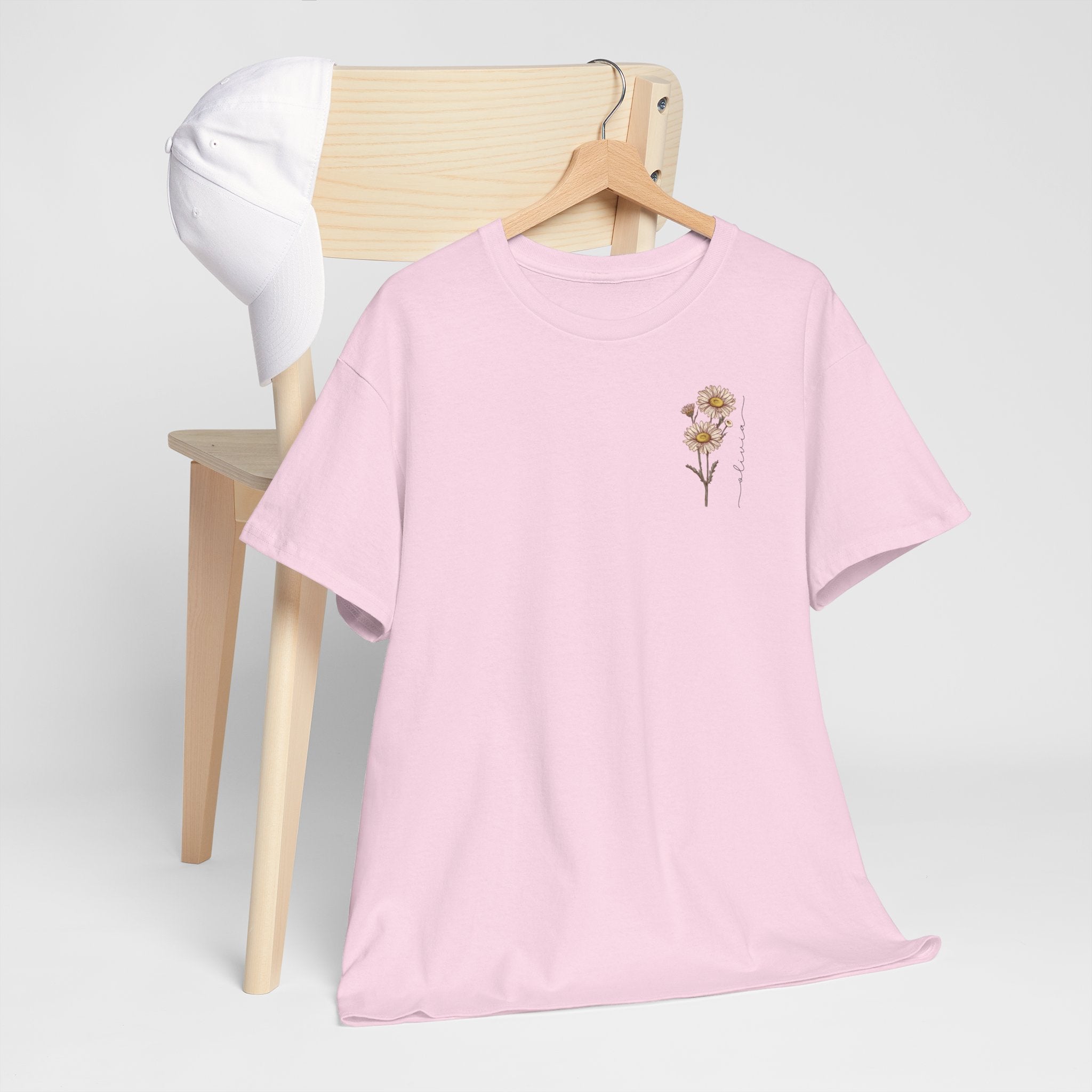 Gepersonaliseerde Moederdag Mama Cadeau - T-shirt - Geboortemaand bloem met naam - kleine print (zwarte tekst)