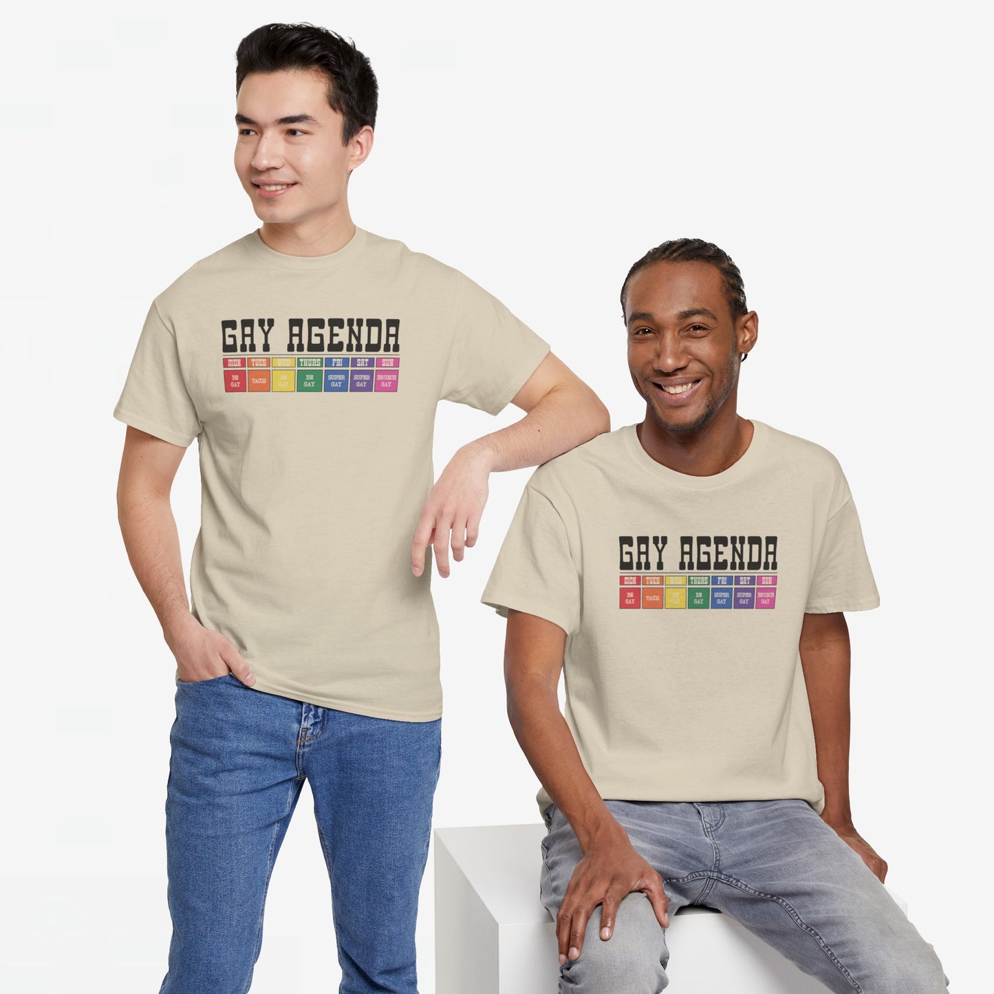 Gay Pride T-shirt - Gay Agenda (zwarte tekst) - Oversized #18