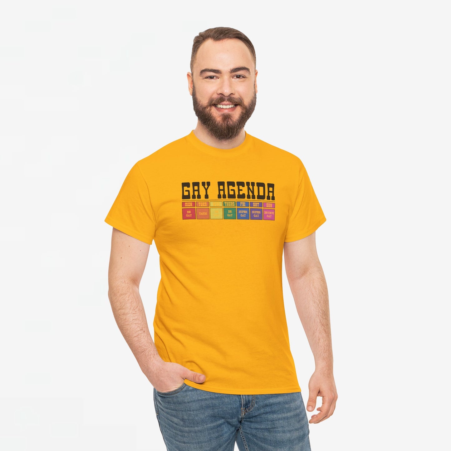 Gay Pride T-shirt - Gay Agenda (zwarte tekst) - Oversized #18