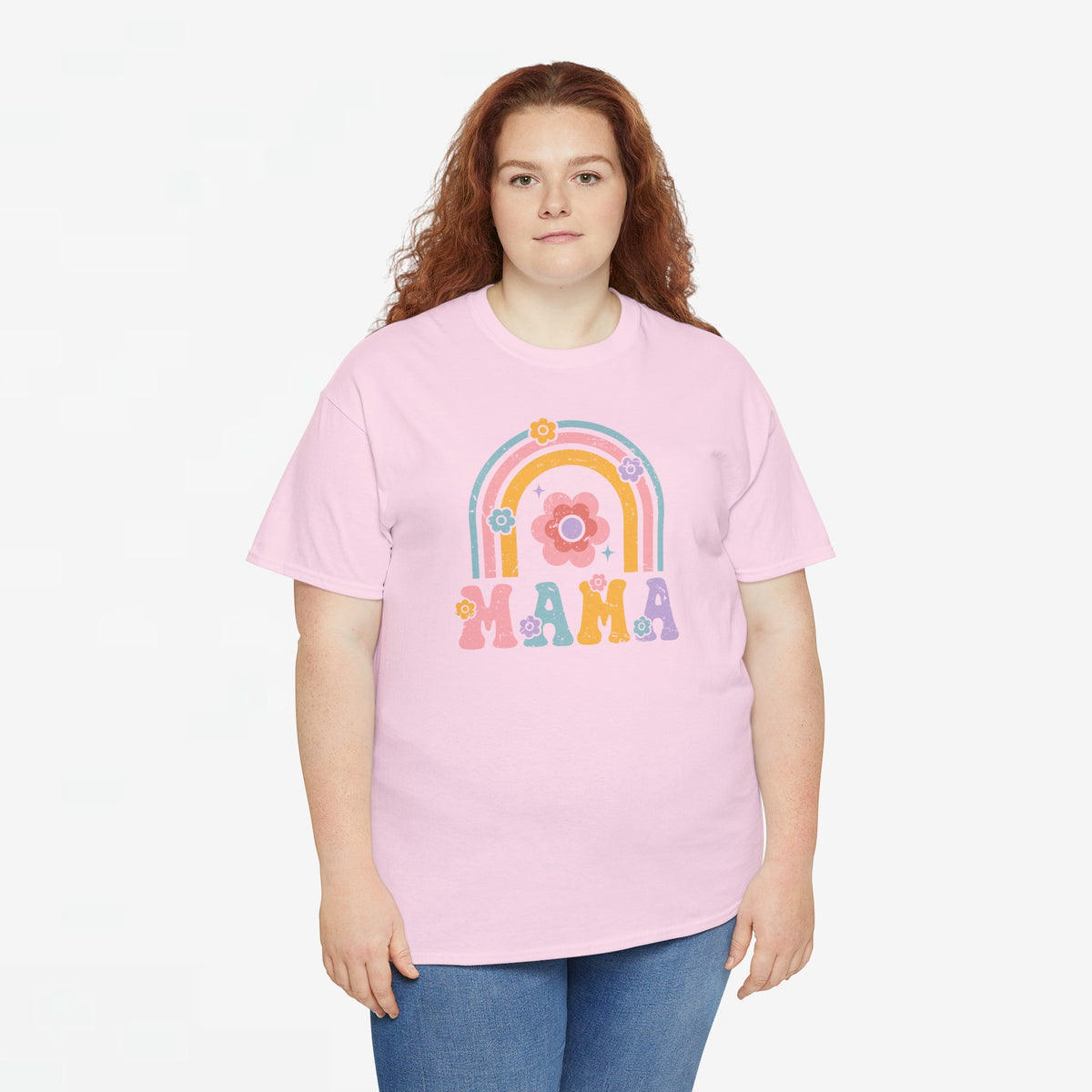 Roze oversize T-shirt met regenboog- en bloemprint en 'MAMA' op de borst