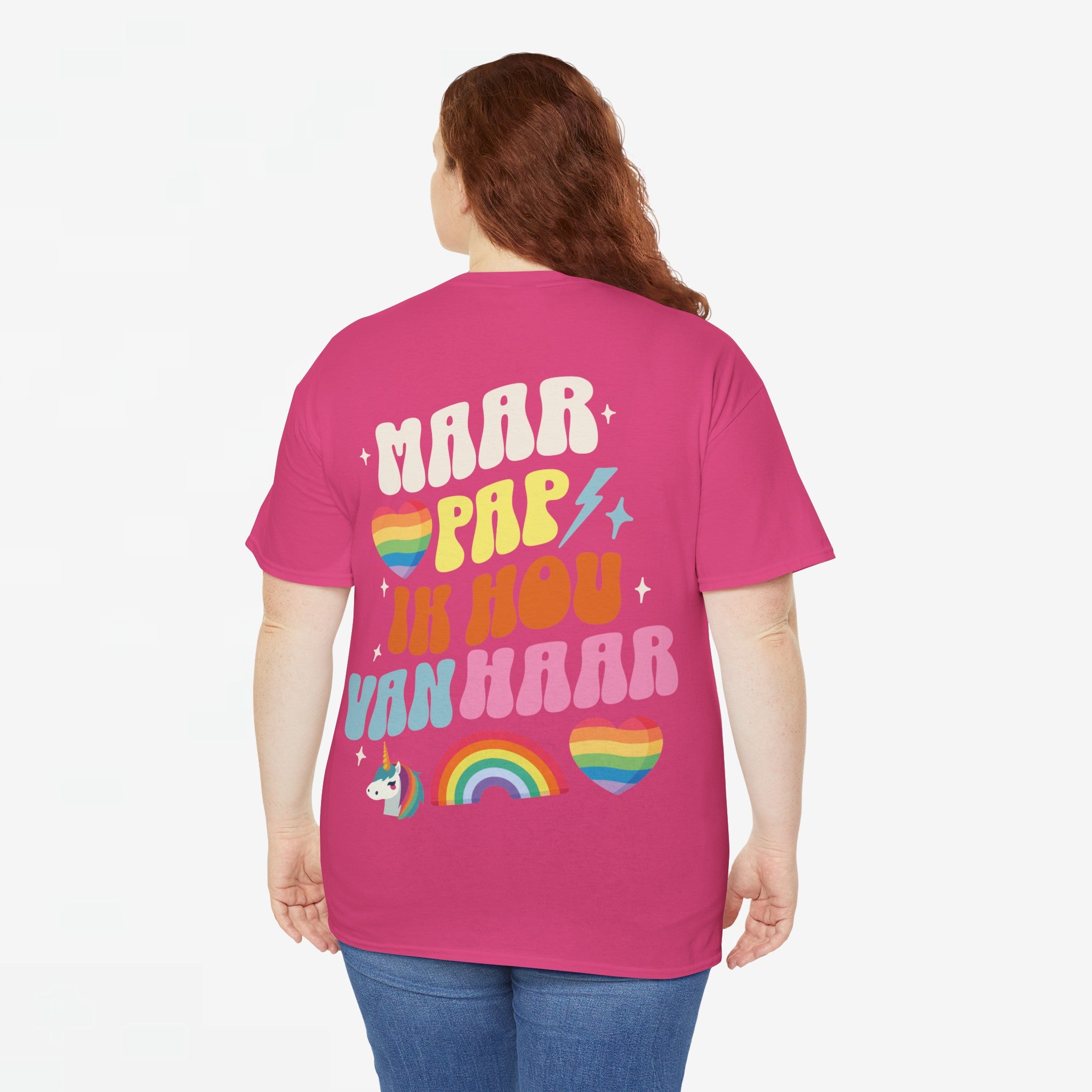 Gay Pride T-shirt - Maar Pap, Ik Hou Van Haar Eenhoorn - Back Print - Oversized Tee