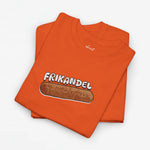 Opgevouwen oranje oversize T-shirt met grote frikandel-frontprint