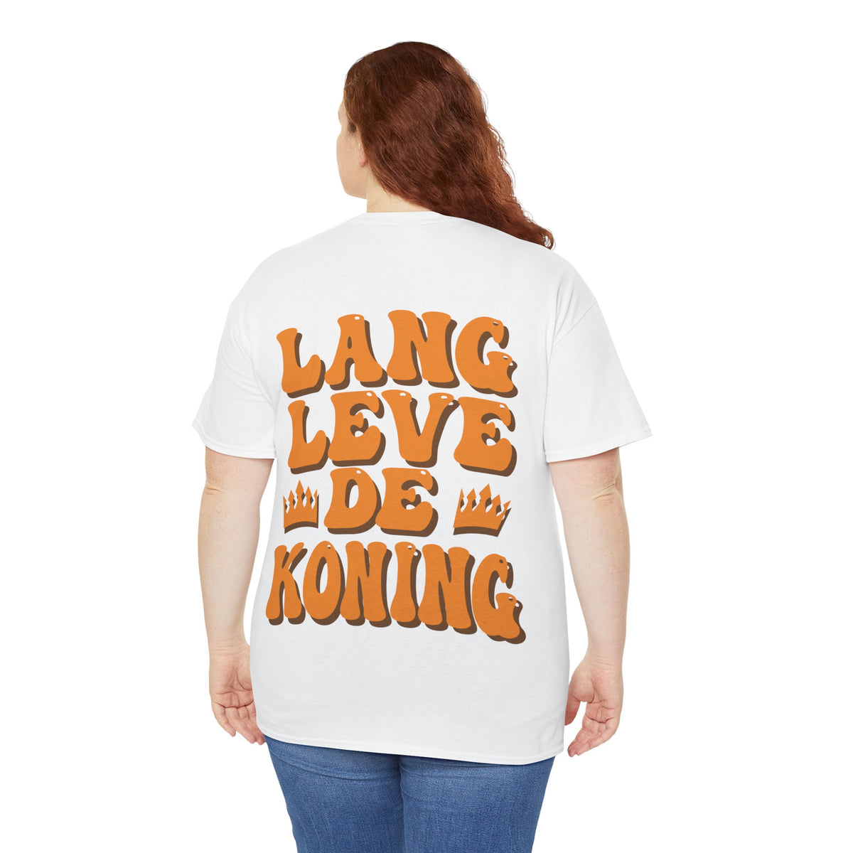 Wit oversized T-shirt met rugprint in oranje: 'Lang leve de koning'