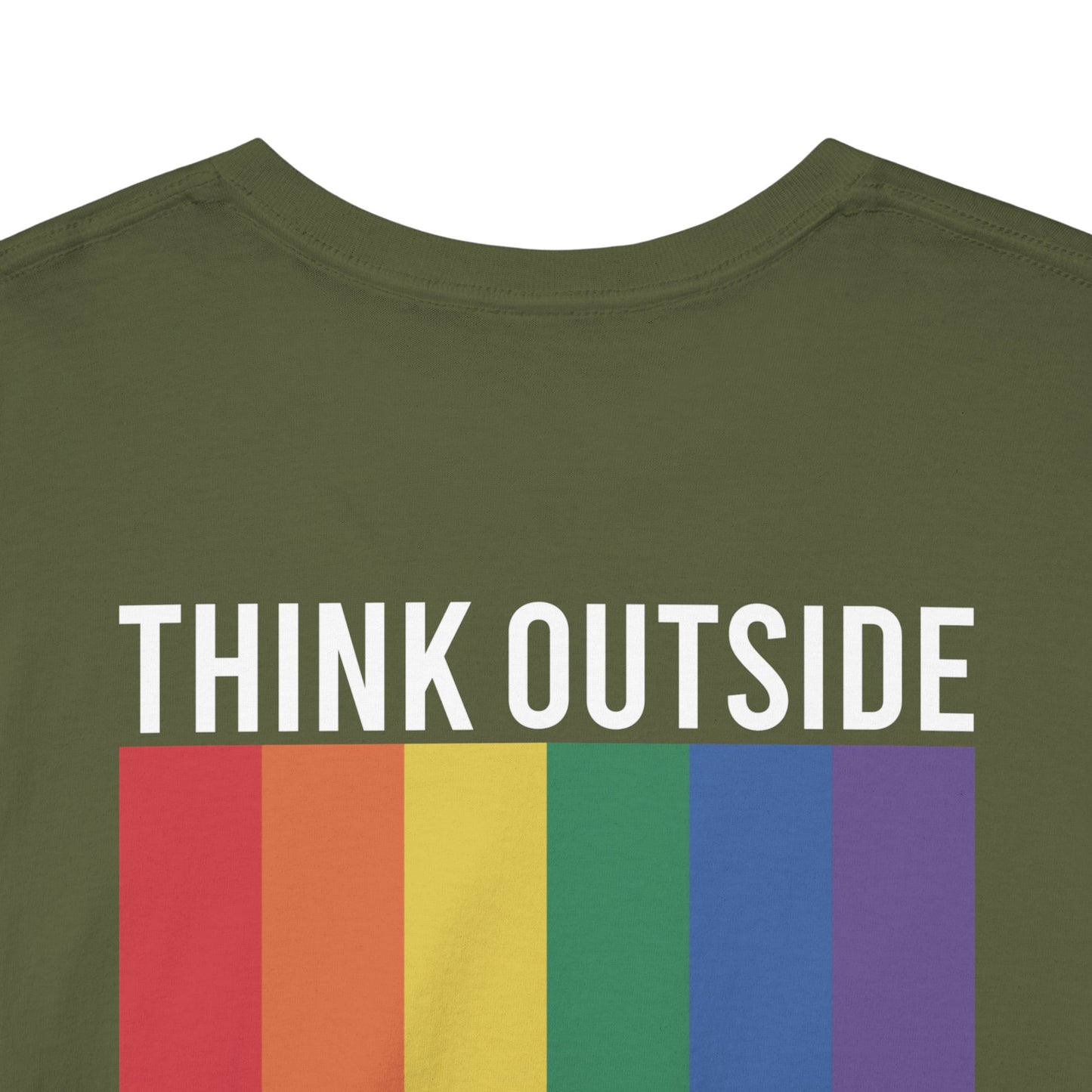 Gay Pride T-shirt - Think Outside The Box (witte tekst) - Back Print - Oversized #28