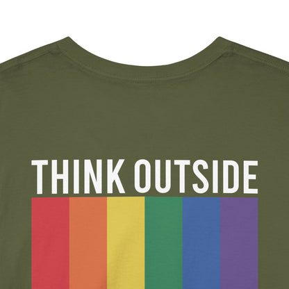 Gay Pride T-shirt - Think Outside The Box (witte tekst) - Back Print - Oversized #28