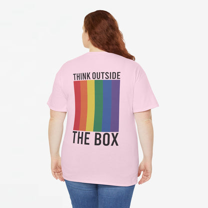 Gay Pride T-shirt - Think Outside The Box (zwarte tekst) - Back Print - Oversized #29