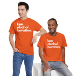 Oranje oversized T-shirt met voorprint 'kan alcohol bevattten.'