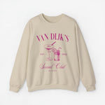 Beige unisex sweater met paarse opdruk 'Social Club' en cocktailglazen