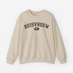 Gebreide trui met lange mouwen, beige en 'HUISVROUW NL'-print op de borst