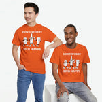 Oversized oranje T-shirt met voorprint “DON’T WORRY” en “BIER HAPPY”