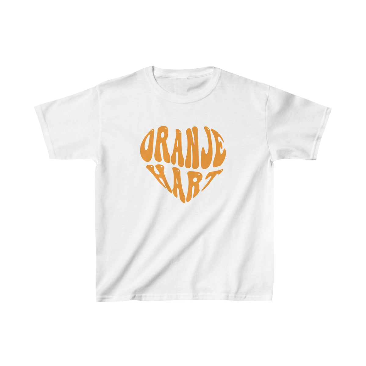 Wit kinder T-shirt met oranje hart voorprint
