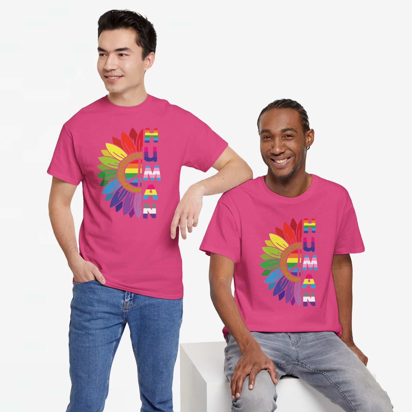 Gay Pride T-shirt - Regenboog Human (witte tekst) - Oversized #4