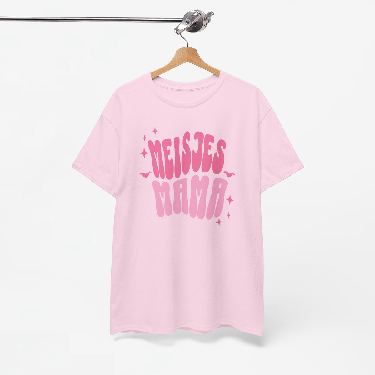 Oversized meisjes-T-shirt lichtroze met ronde hals en roze “MEISJES MAMA” opdruk