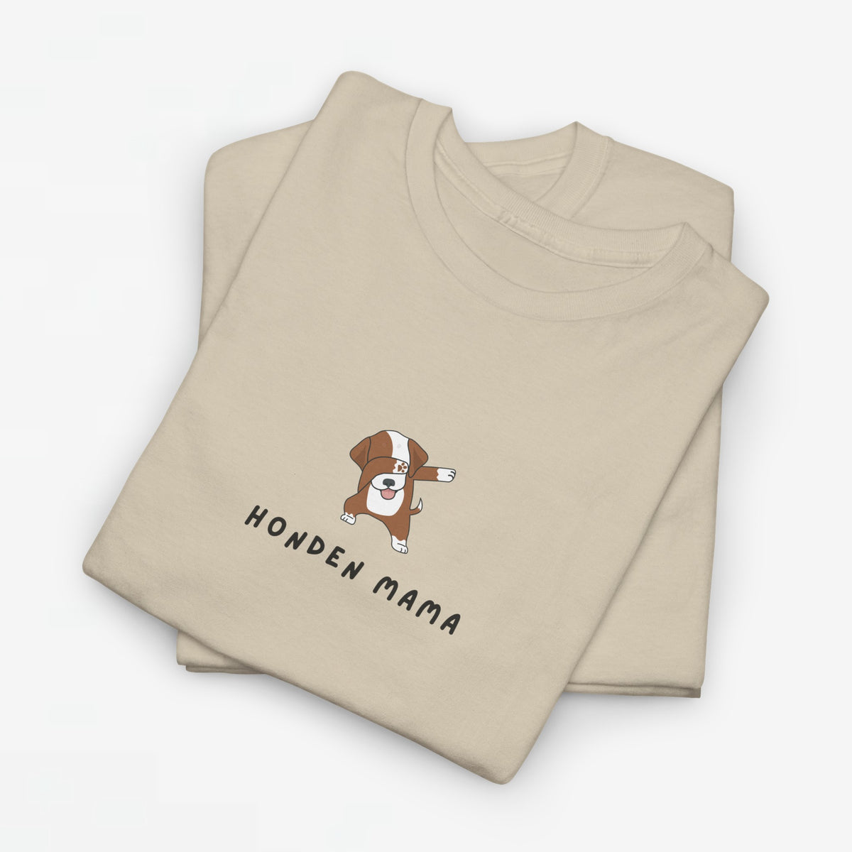 Oversized T-shirt beige met print van hondemama en tekst "HONDEN MAMA"