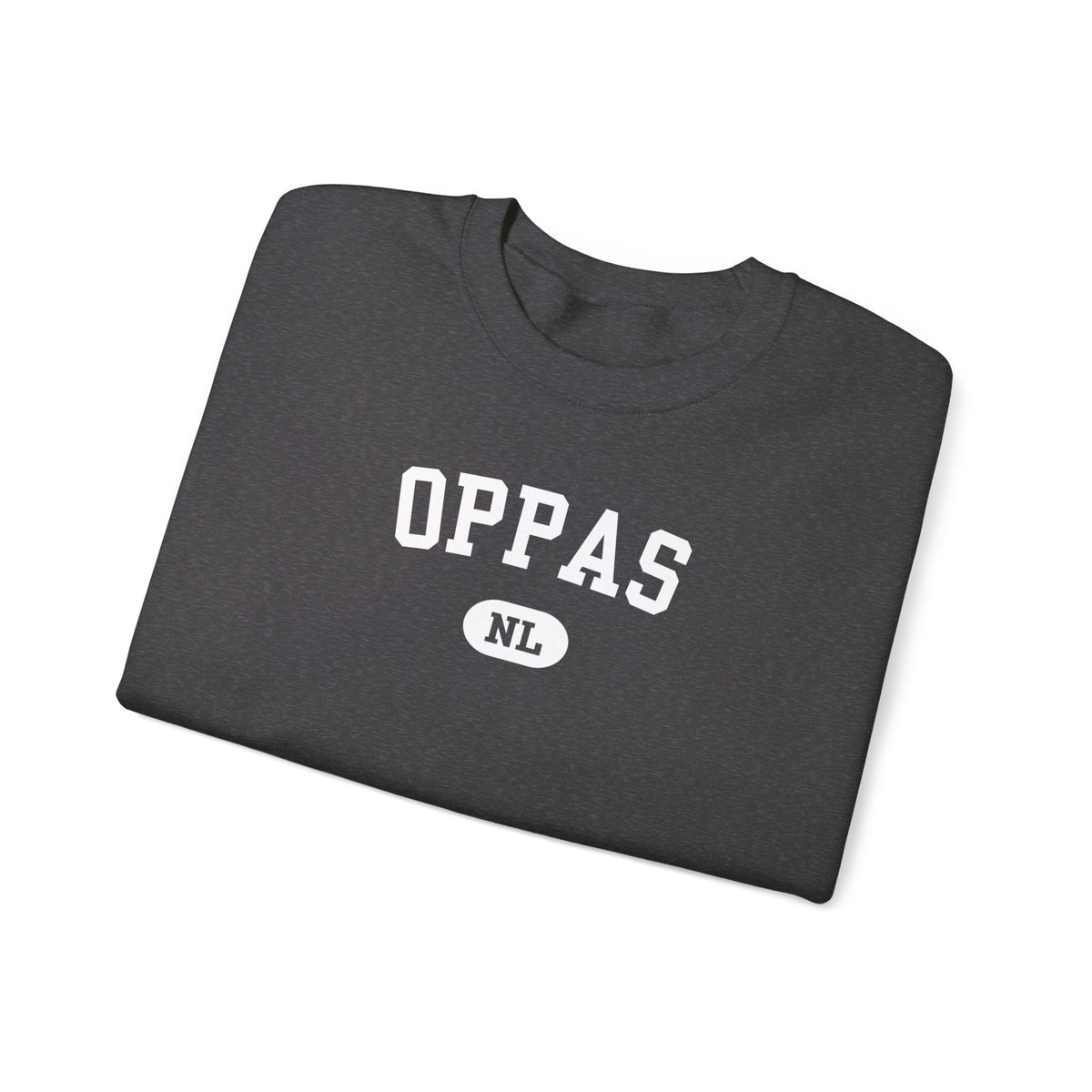 Donkergrijze trui met ronde hals en OPPA print op de borst
