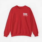 Rode sweater met opdruk DHR. EST 2024