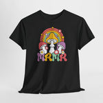 Zwart T-shirt met regenboogpaddenstoelprint en roze 'mama' letters