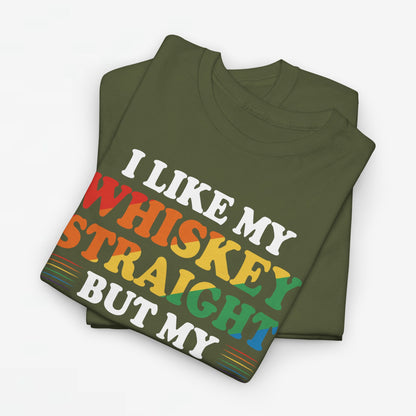 Gay Pride Support T-shirt - I like my whiskey straight but my friends can go either way - Oversized #9