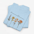 Gepersonaliseerde Moederdag Mama Cadeau - T-shirt - Mama's bloemen met namen en geboortemaand bloemen (zwarte tekst)