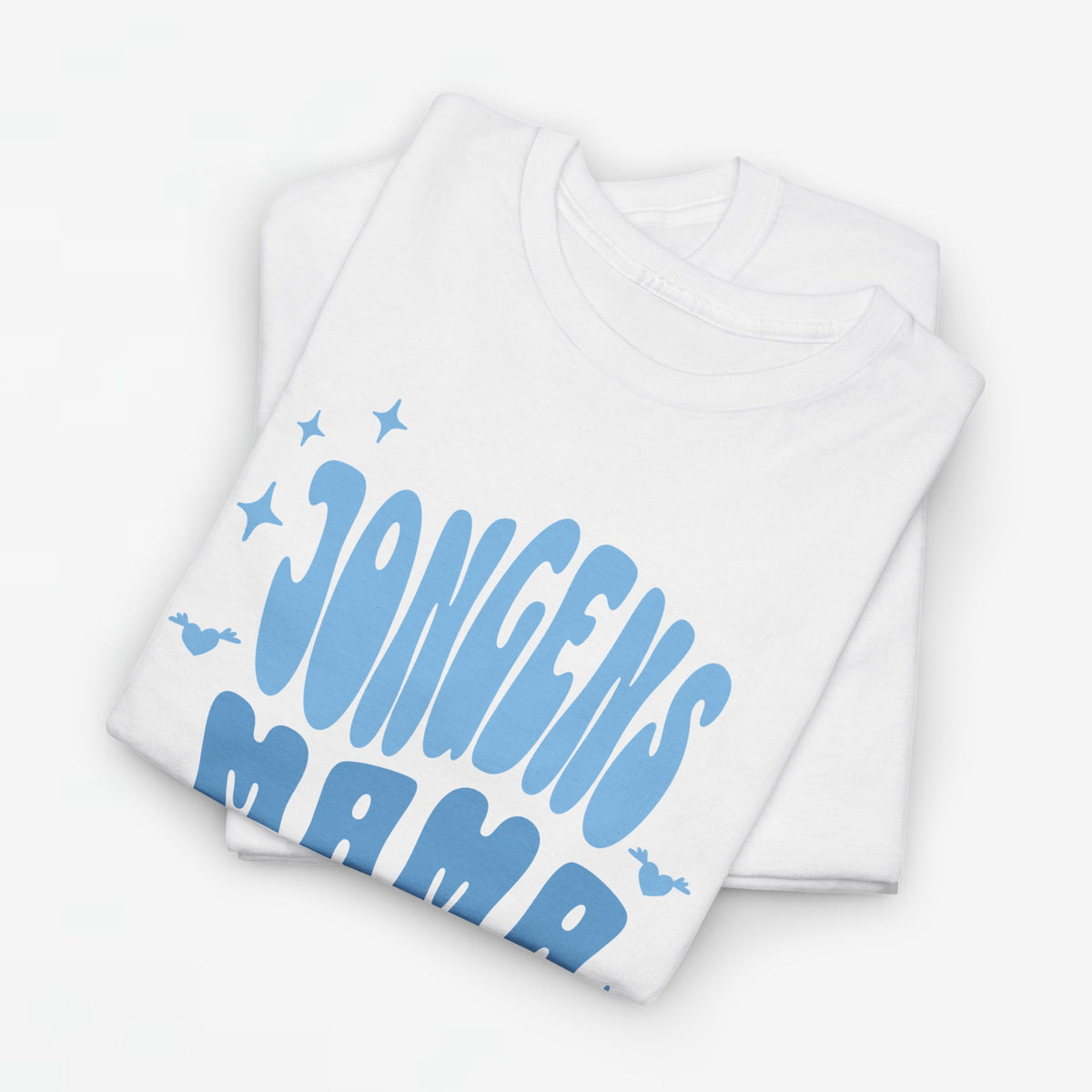 Wit oversized jongens-T-shirt met opdruk 'JONGENS MAMA' en blauwe sterren