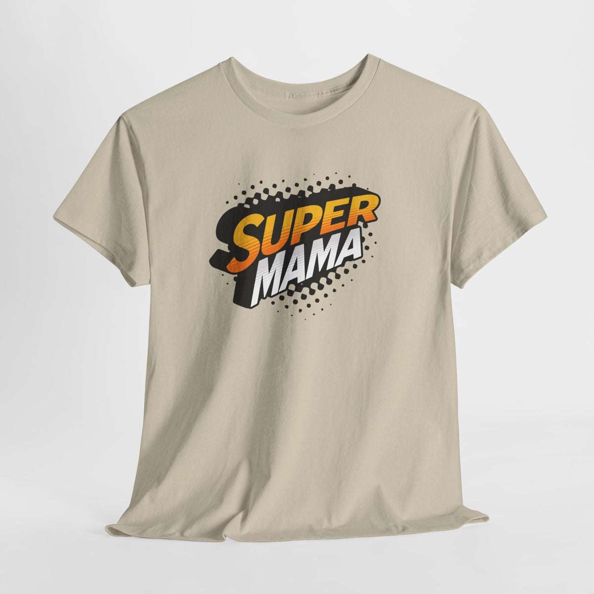 Sandkleurig oversized T-shirt met Super Mama logo op borst