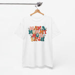 Wit oversized T-shirt met ronde hals en “MAMA MOMMY MOM BRUH” print, losjes model.