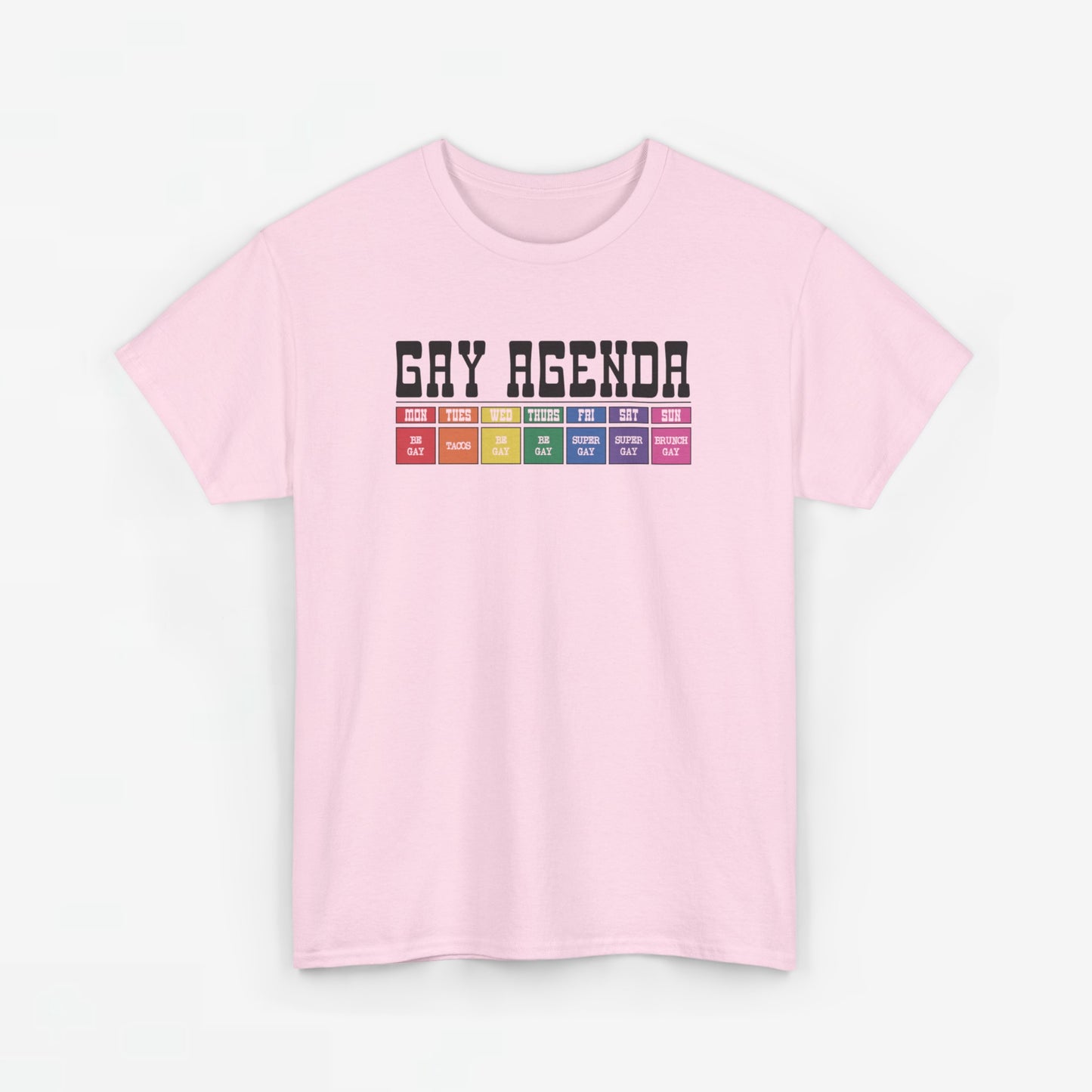 Gay Pride T-shirt - Gay Agenda (zwarte tekst) - Oversized #18