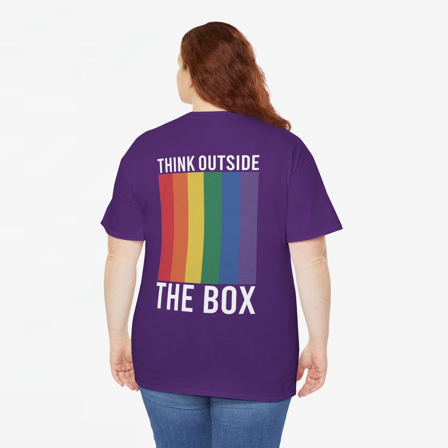 Gay Pride T-shirt - Think Outside The Box (witte tekst) - Back Print - Oversized #28