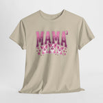 Zandkleurig oversized T-shirt met “MAMA” borstprint en drie hondenfiguren