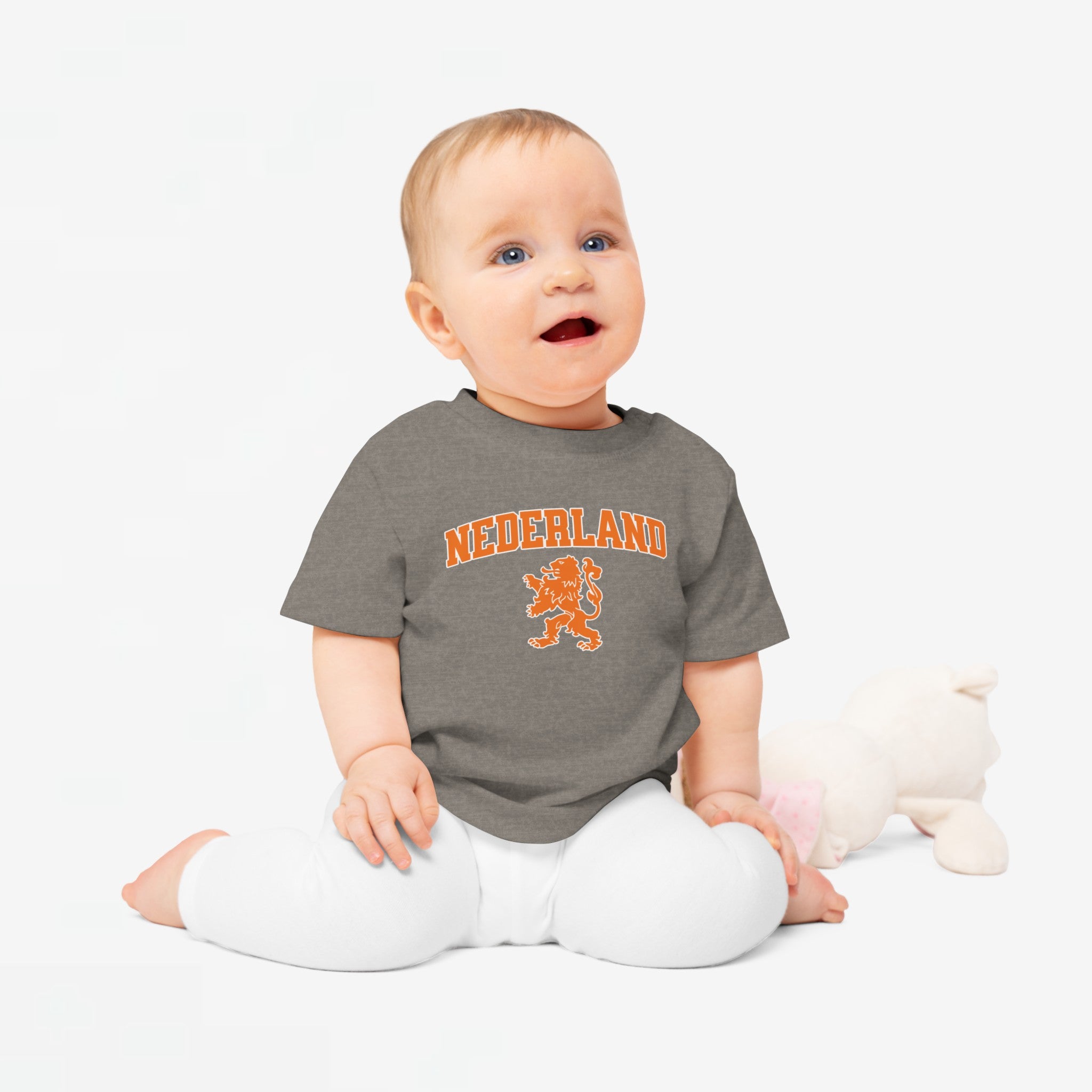 Baby T-shirt voor EK, WK en Koningsdag - NEDERLAND met Leeuw