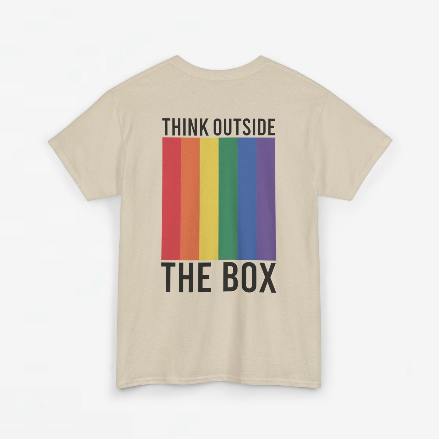 Gay Pride T-shirt - Think Outside The Box (zwarte tekst) - Back Print - Oversized #29