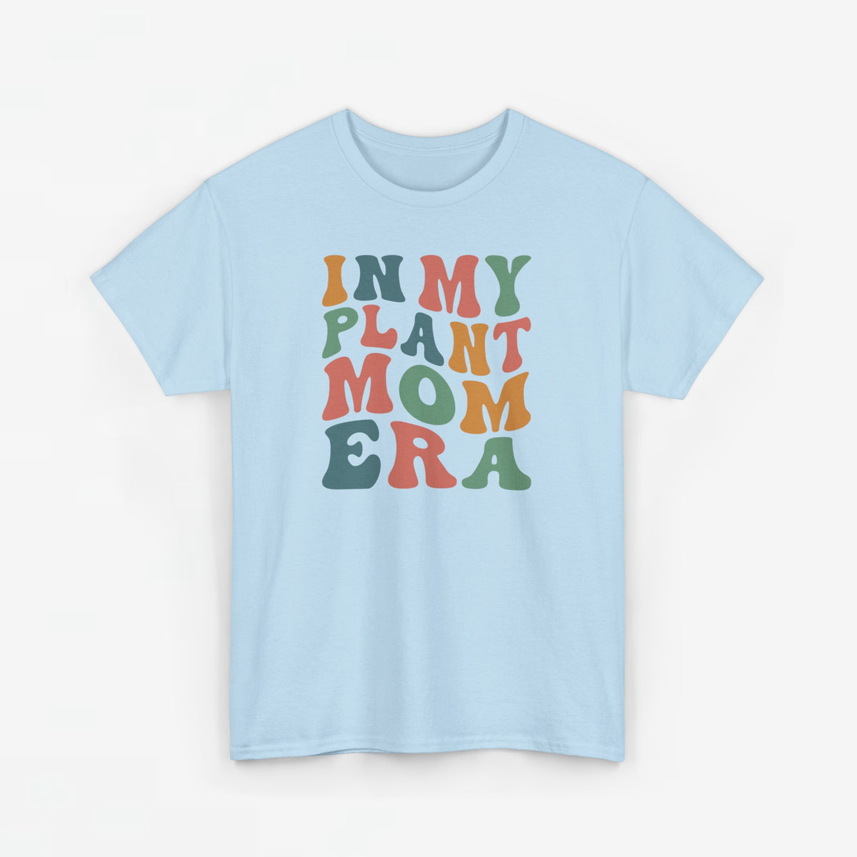 Lichtblauwe oversized T-shirt met ronde hals en gekleurde tekstprint op de borst