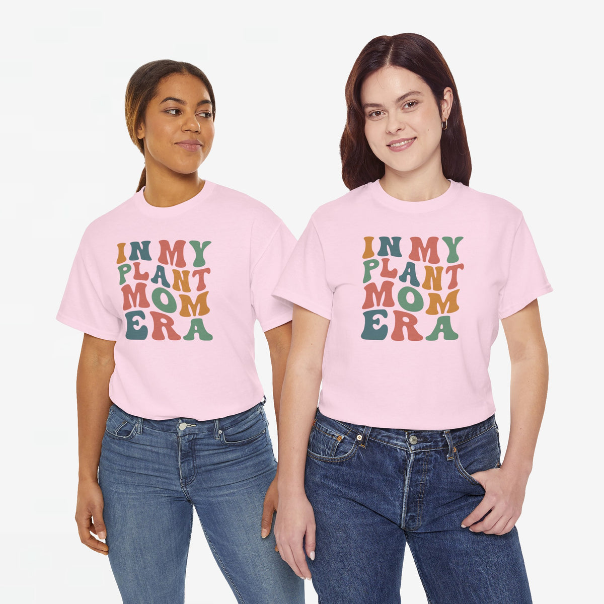 Roze oversized T-shirt met ronde hals en kleurrijke “In My Plant Mom Era”-print