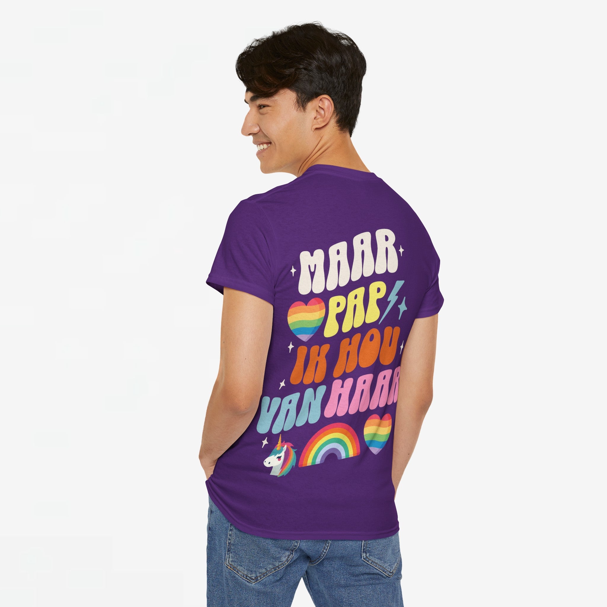 Gay Pride T-shirt - Maar Pap, Ik Hou Van Haar Eenhoorn - Back Print - Oversized Tee