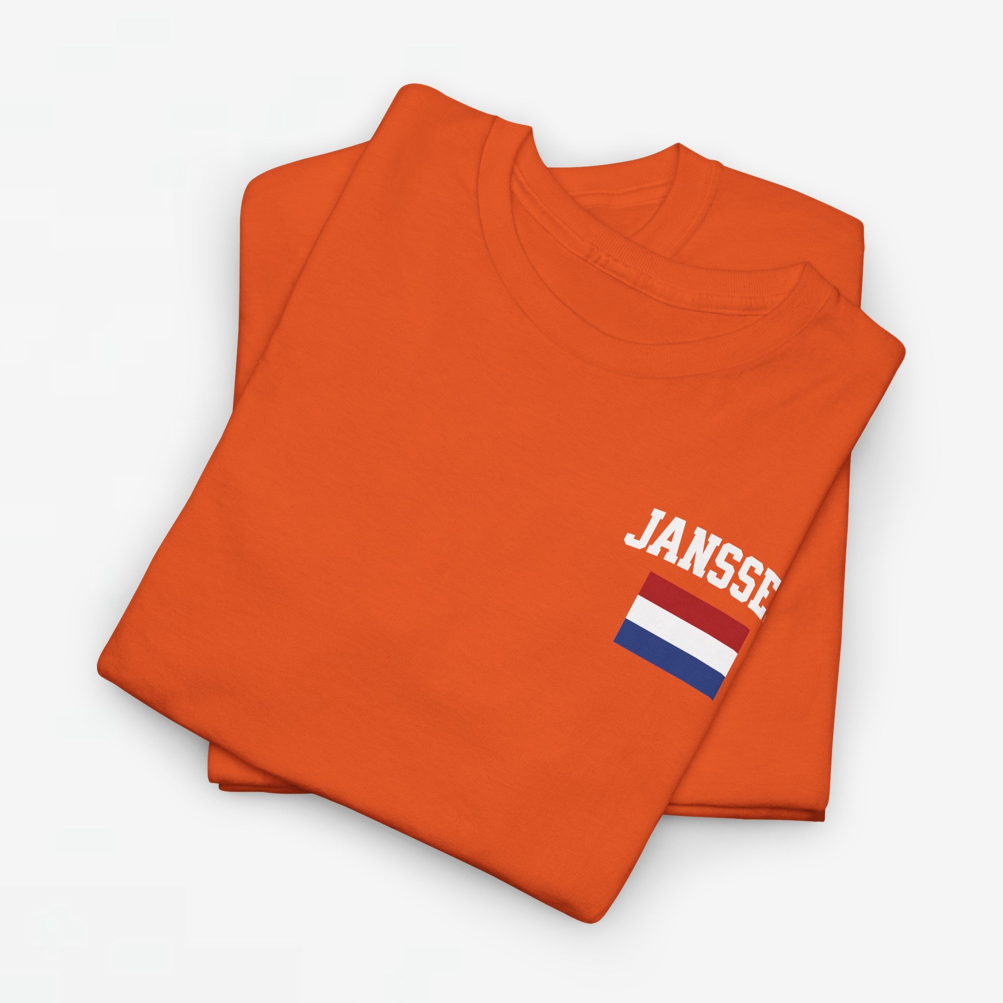 Oranje T-shirt voor EK, WK en Koningsdag - Personaliseer met Naam & Rugnummer - Nederlandse Vlag (witte tekst)