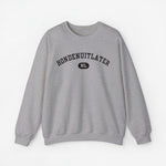 Grijze sweater met ronde hals en print 'HONDENUITLATTER' met NL-embleem.