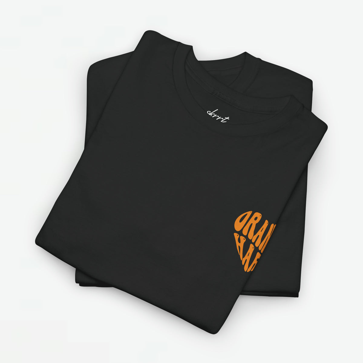 Oversized Koningsdag T-shirt voor dames, zwarte set met klein oranje borstlogo.