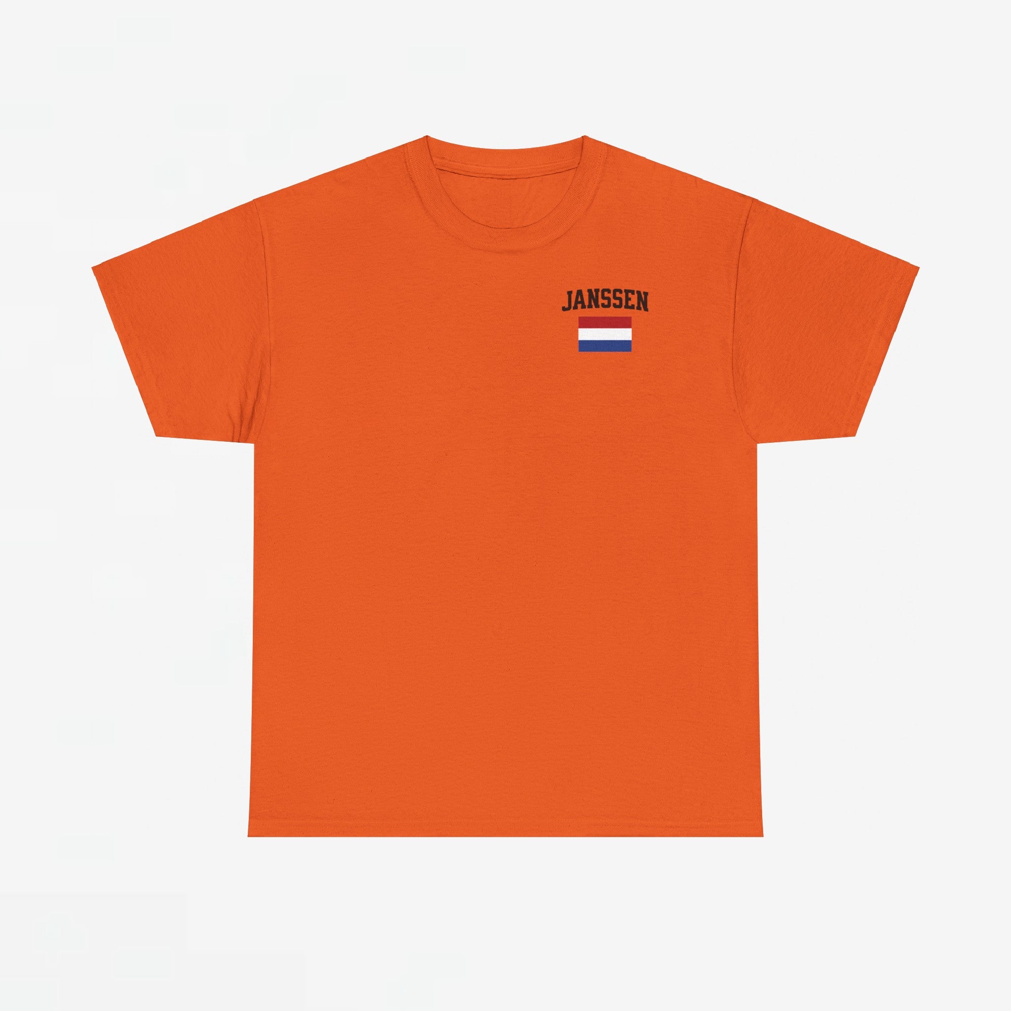 Oranje T-shirt voor EK, WK en Koningsdag - Personaliseer met Naam & Rugnummer - Nederlandse Vlag (zwarte tekst)