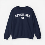 Donkerblauwe trui met ronde hals en BEVEILIGER-print met NL-logo