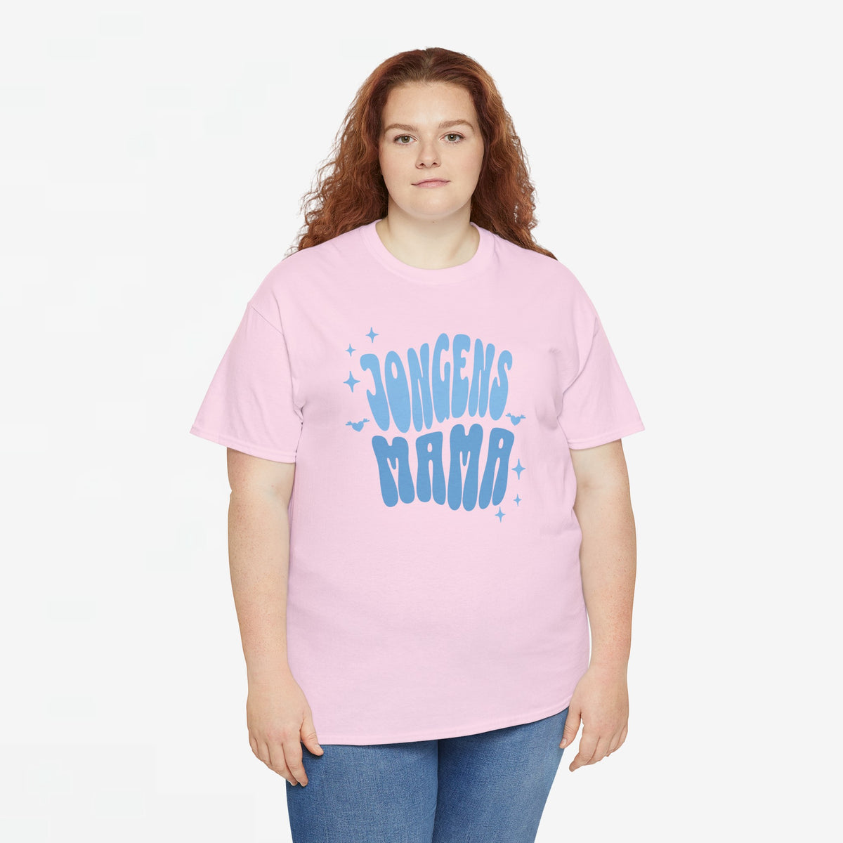 Roze oversized T-shirt met blauwe 'MAMA'-tekstprint en sterretjes