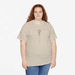 Beige T-shirt met bloemen- en tekstlijnprint, ronde hals en korte mouwen