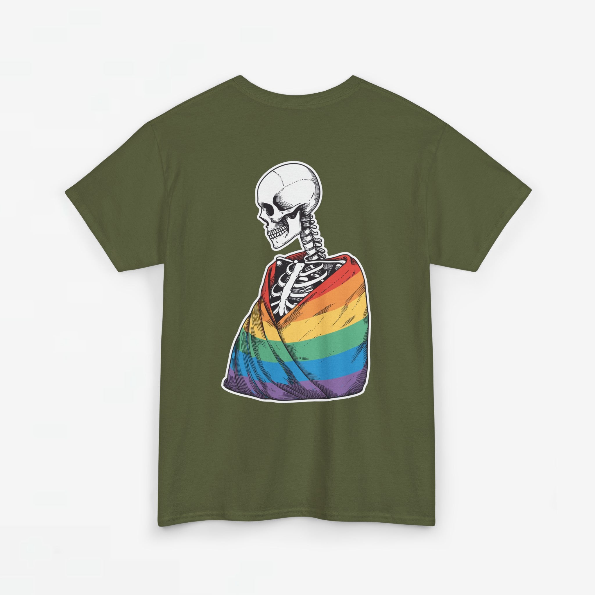 Gay Pride T-shirt - Skelet Regenboog Pride Vlag - Back Print - Oversized #76