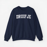 Marineblauwe trui met 'DRUIFJE' print op de borst.